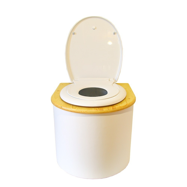  Toilette sèche en bois blanc arrondie avec couvercle huilé