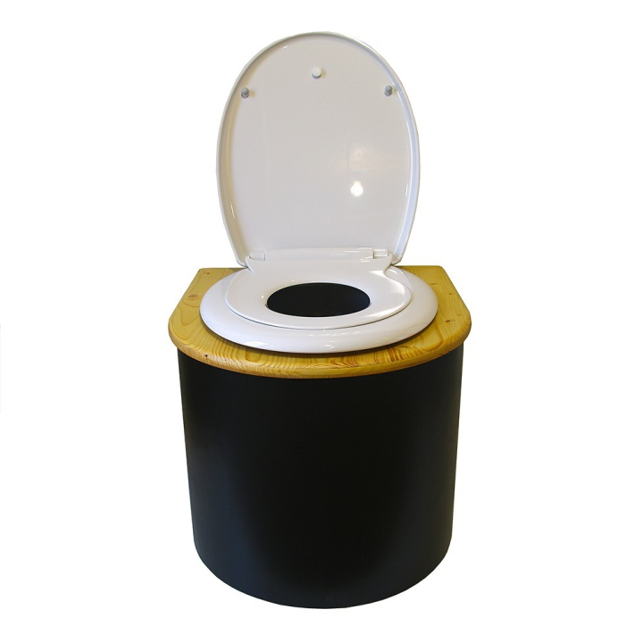  Toilette sèche en bois noire arrondie avec couvercle huilé