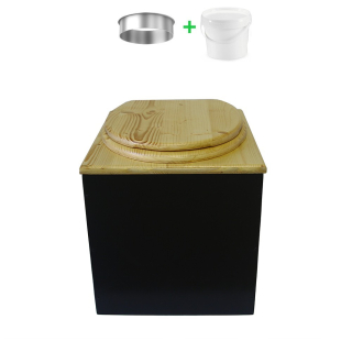 Toilette sèche en bois noire/huilé complète avec seau 20L