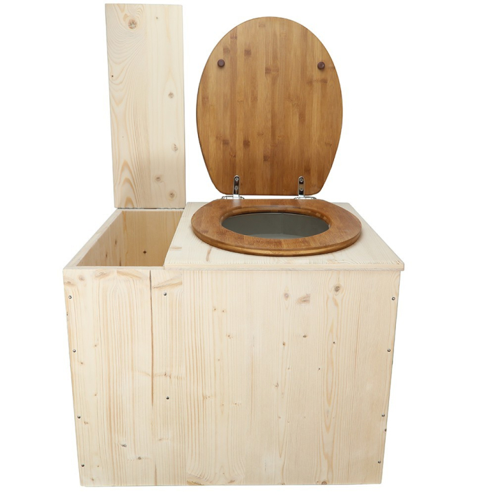  livré avec bavette inox et seau 22L plastique Abattant bambou