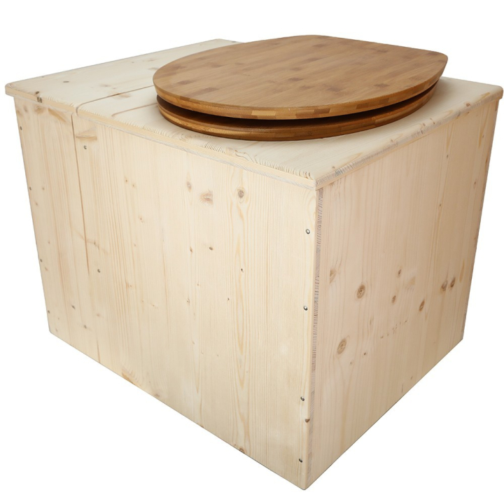  livré avec bavette inox et seau 22L plastique Abattant bambou