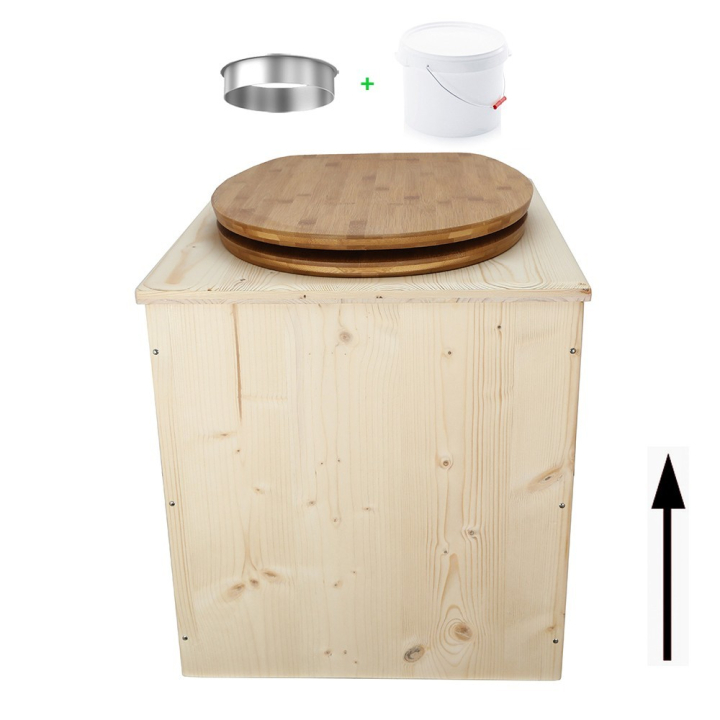 Toilette sèche rehaussée en bois brut complète avec seau plastique 22L