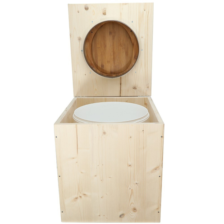  Toilette sèche rehaussée en bois brut complète avec seau plastique 22L