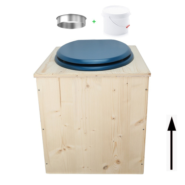 Toilette sèche rehaussée en bois brut complète avec seau plastique 22L