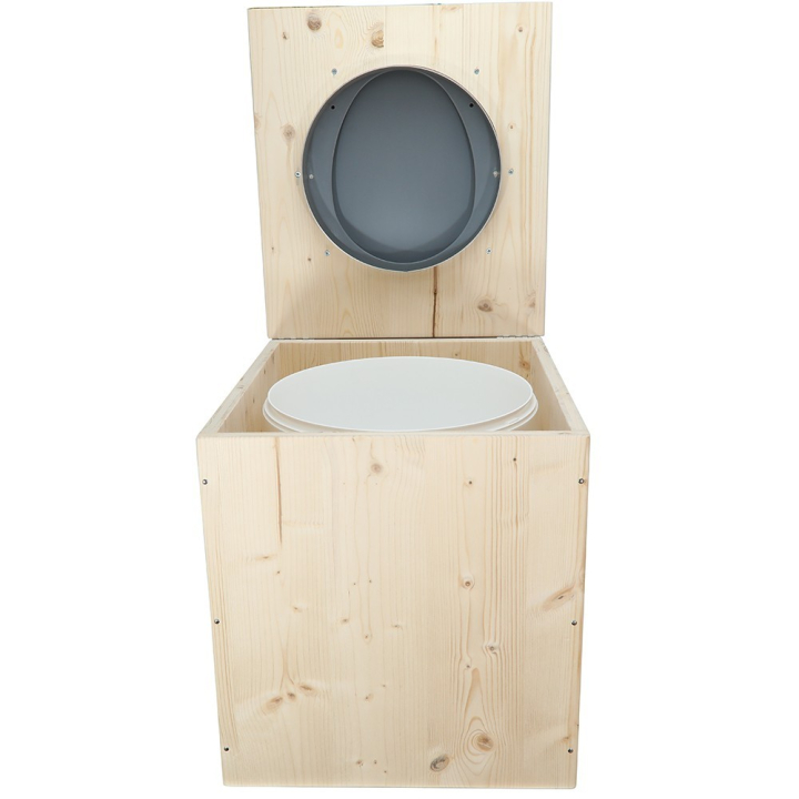  Toilette sèche rehaussée en bois brut complète avec seau plastique 22L
