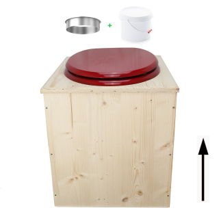 Toilette sèche rehaussée en bois brut complète avec seau plastique 22L