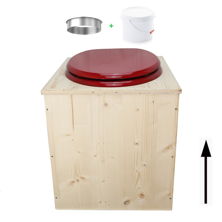 Toilette sèche rehaussée en bois brut complète avec seau plastique 22L