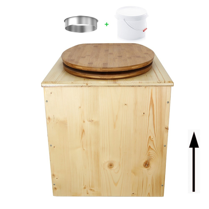 Toilette sèche rehaussée en bois huilé avec bavette inox