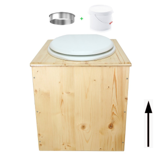 Toilette sèche rehaussée en bois huilé avec bavette inox