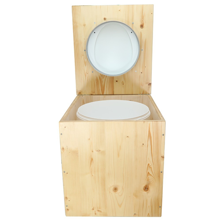  Toilette sèche rehaussée en bois huilé avec bavette inox