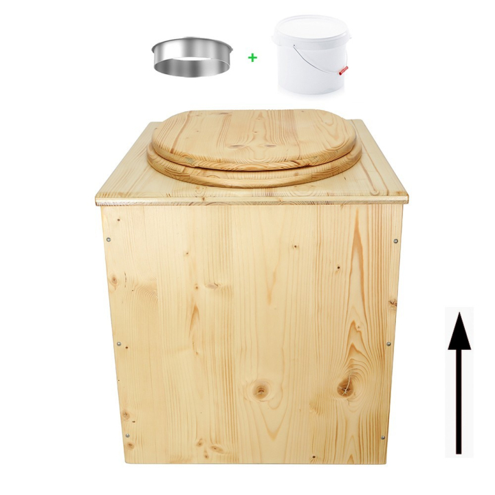 Toilette sèche rehaussée en bois huilé avec bavette inox