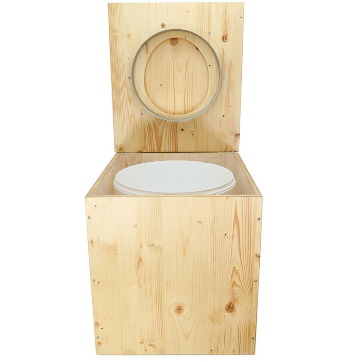  Toilette sèche rehaussée en bois huilé avec bavette inox