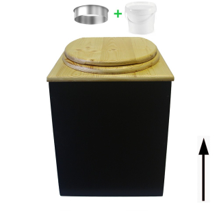 Toilette sèche rehaussée en bois noire/huilé complète avec seau 20L
