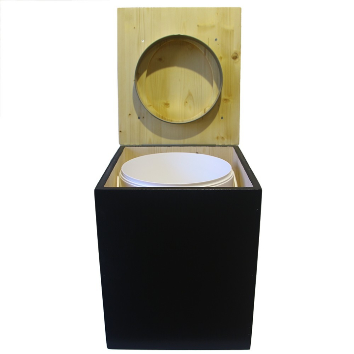  Toilette sèche rehaussée en bois noire/huilé complète avec seau 20L