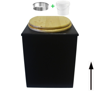 Toilette sèche rehaussée en bois noire complète avec seau 20L