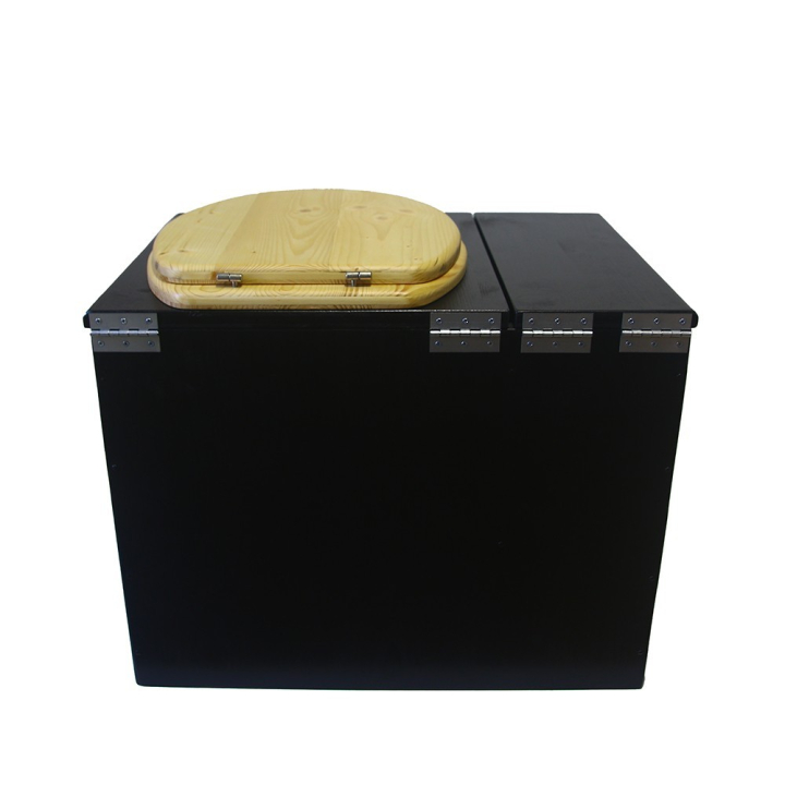  Toilette sèche rehaussée avec bac à copeaux de bois noire avec bavette inox et seau 20 litres