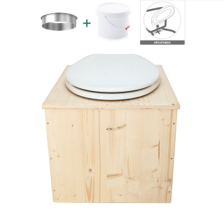 Toilette sèche en bois brut avec seau plastique 22L