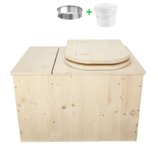 Toilette sèche avec bac à copeaux de bois complet avec bavette inox et seau 20 litres