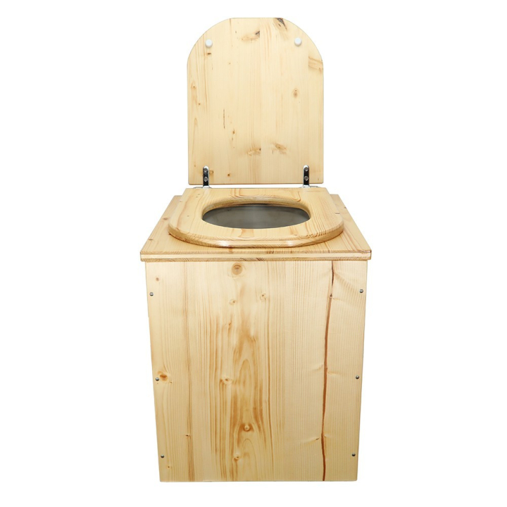  Toilette sèche rehaussée en bois huilé complète avec seau 20 litres et bavette inox