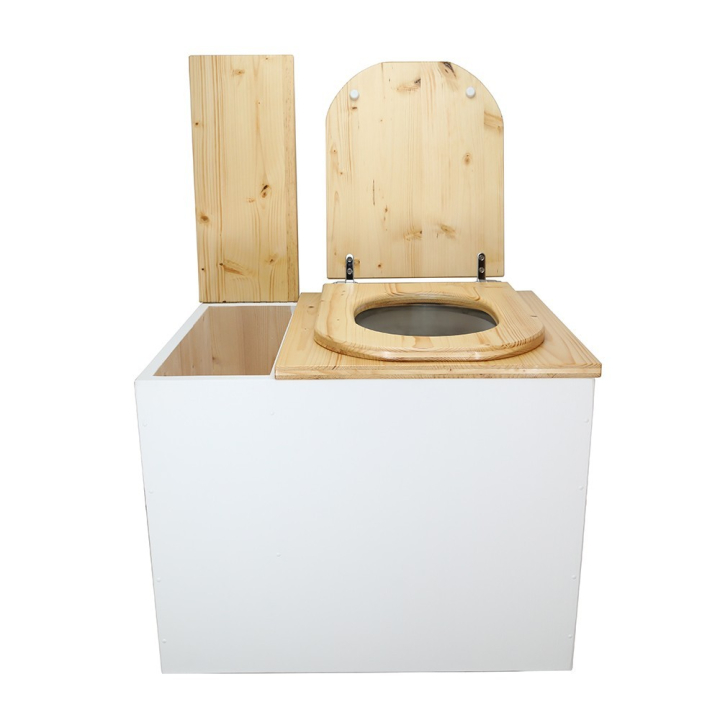  Toilette sèche en bois blanc/huilé rehaussée avec bac à copeaux de bois