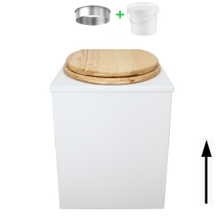 Toilette sèche rehaussée en bois blanc complète avec seau 20 litres et bavette inox