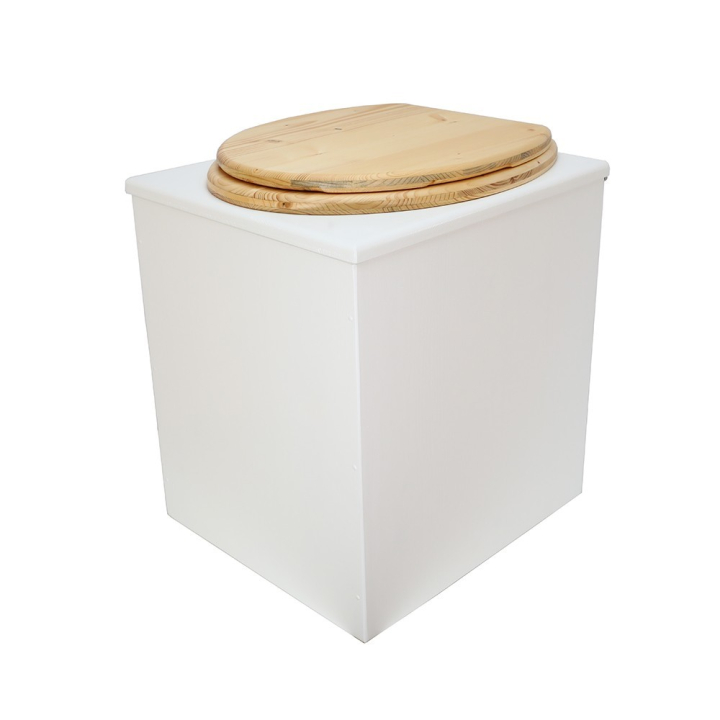  Toilette sèche rehaussée en bois blanc complète avec seau 20 litres et bavette inox