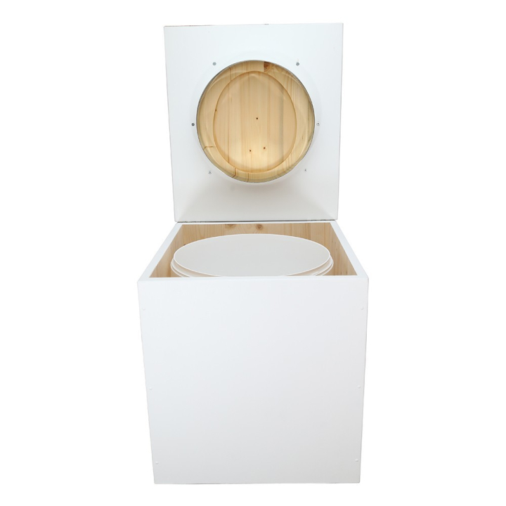  Toilette sèche en bois blanche avec seau plastique 22L