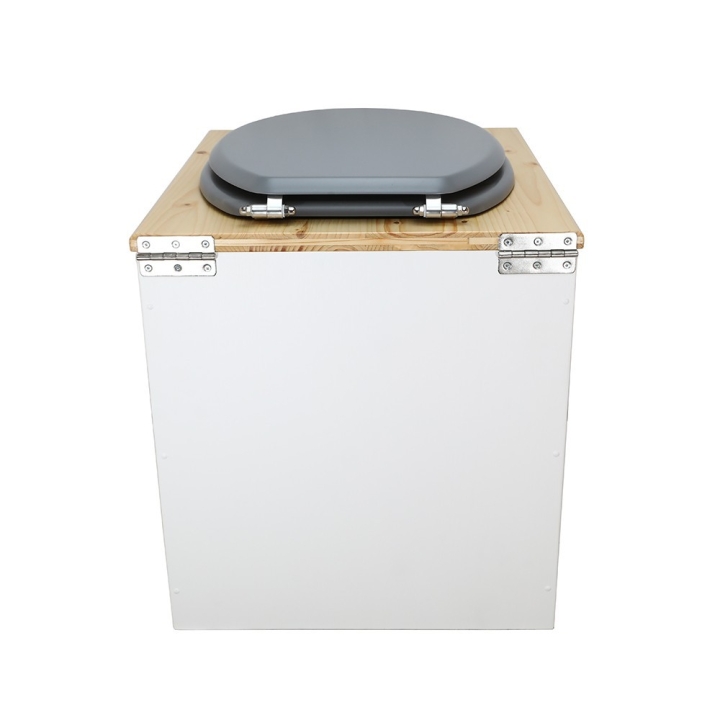  Toilette sèche rehaussée en bois blanc/huilé complète avec seau inox et bavette inox - abattant gris