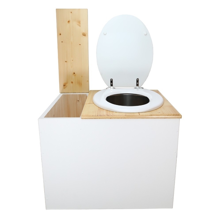  Toilette sèche en bois blanc/huilé avec bac intégré