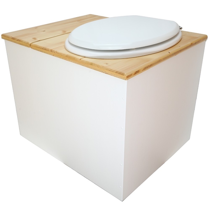  abattant blanc seau inox et bavette inox. Hauteur PMR 50 cm.
