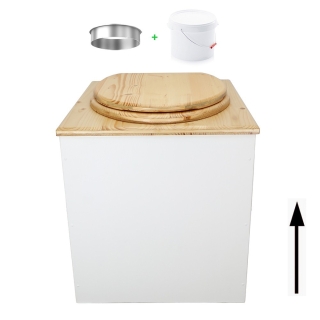 Toilette sèche en bois blanc/huilé avec seau plastique 22L