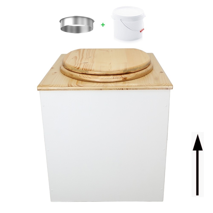 Toilette sèche en bois blanc/huilé avec seau plastique 22L