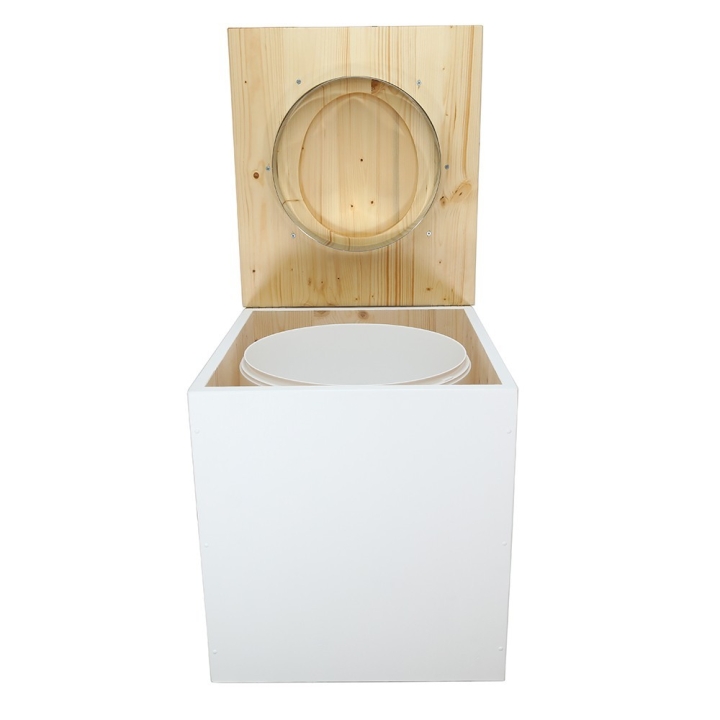  Toilette sèche en bois blanc/huilé avec seau plastique 22L