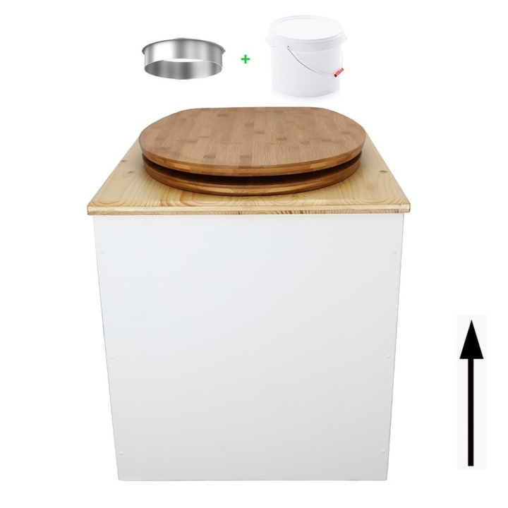 Toilette sèche en bois blanc/huilé avec seau plastique 22L