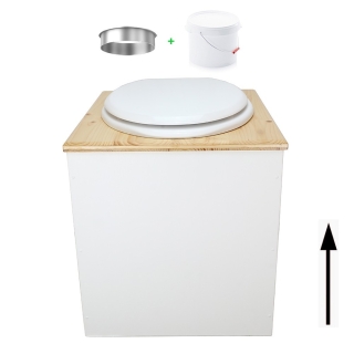 Toilette sèche en bois blanc/huilé avec seau plastique 22L