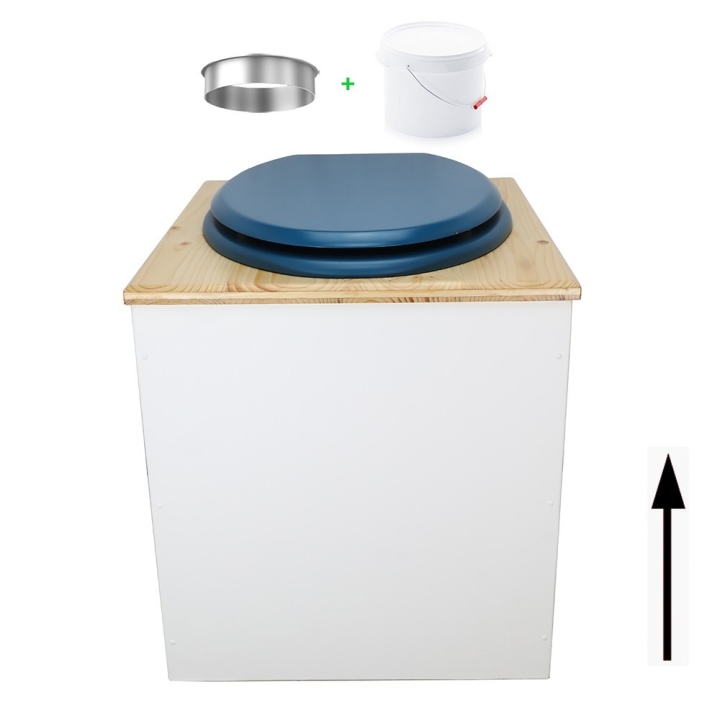 Toilette sèche en bois blanc/huilé avec seau plastique 22L