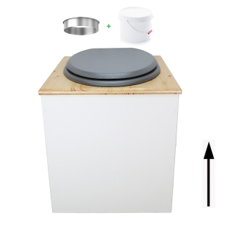 Toilette sèche en bois blanc/huilé avec seau plastique 22L
