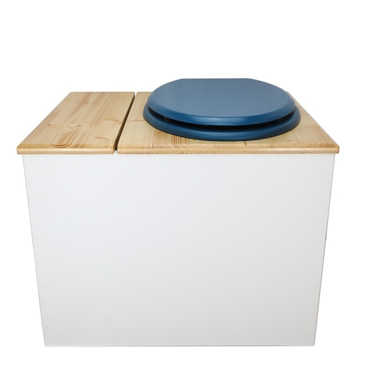  avec bavette inox et seau 22 litres. abattant bleu. modèle rehaussé PMR