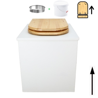 Toilette sèche en bois blanc avec seau plastique 22L