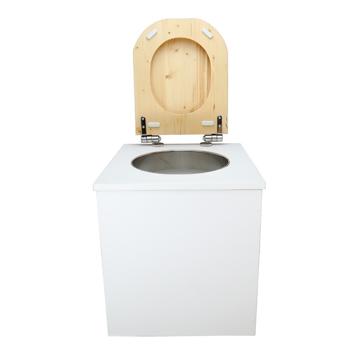  Toilette sèche en bois blanc avec seau plastique 22L