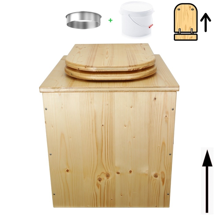 Toilette sèche rehaussée en bois huilé avec bavette inox