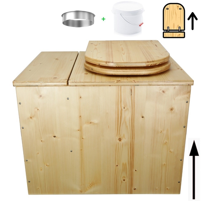Toilette sèche rehaussée huilée avec bac à copeaux de bois