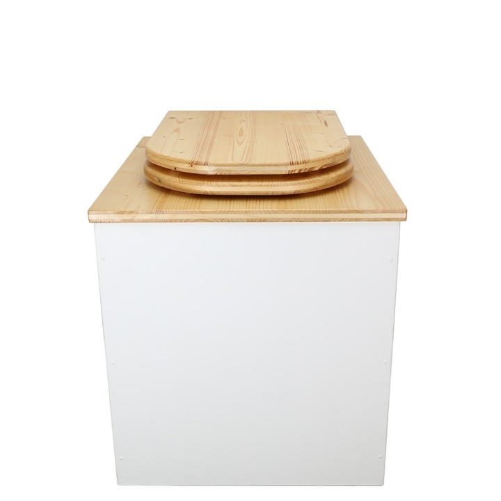  Toilette sèche rehaussée en bois blanc/huilé complète avec seau inox et bavette inox - abattant bois huilé déclipsable