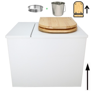 Toilette sèche rehaussée en bois blanc avec bac intégré