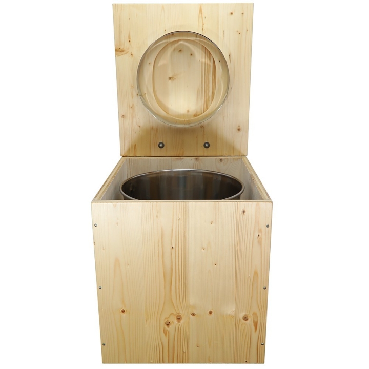  Toilette sèche rehaussée en bois huilée complète avec seau inox