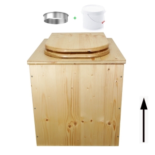 Toilette sèche rehaussée en bois huilé avec bavette inox