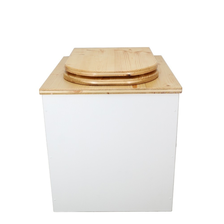  Toilette sèche rehaussée en bois blanc/huilé complète avec seau inox et bavette inox - abattant bois huilé forme de D