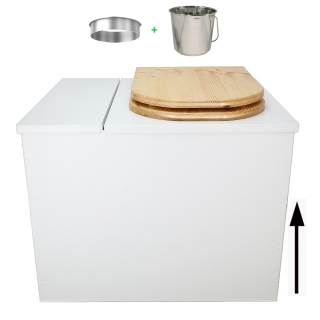 Toilette sèche rehaussée en bois blanc avec bac intégré
