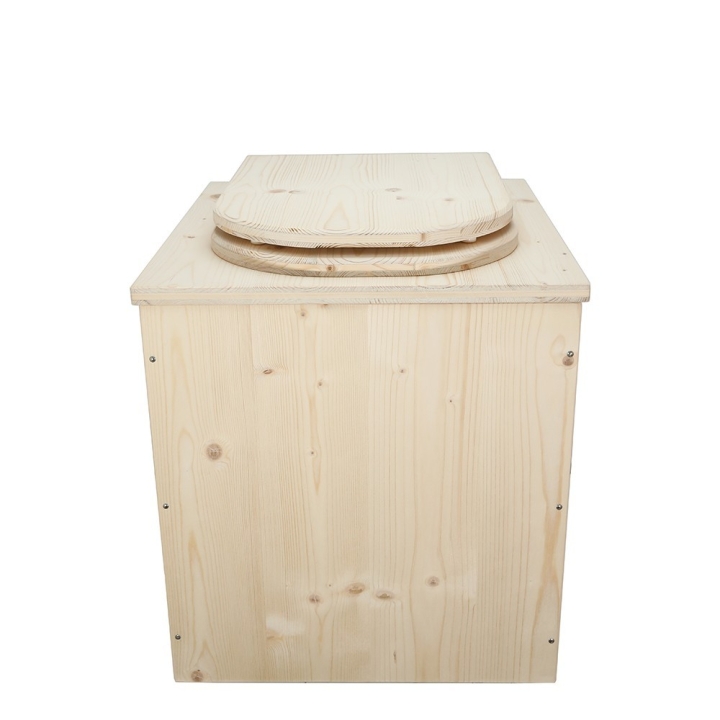  Toilette sèche rehaussée en bois complète avec seau inox et bavette inox - abattant en forme de D