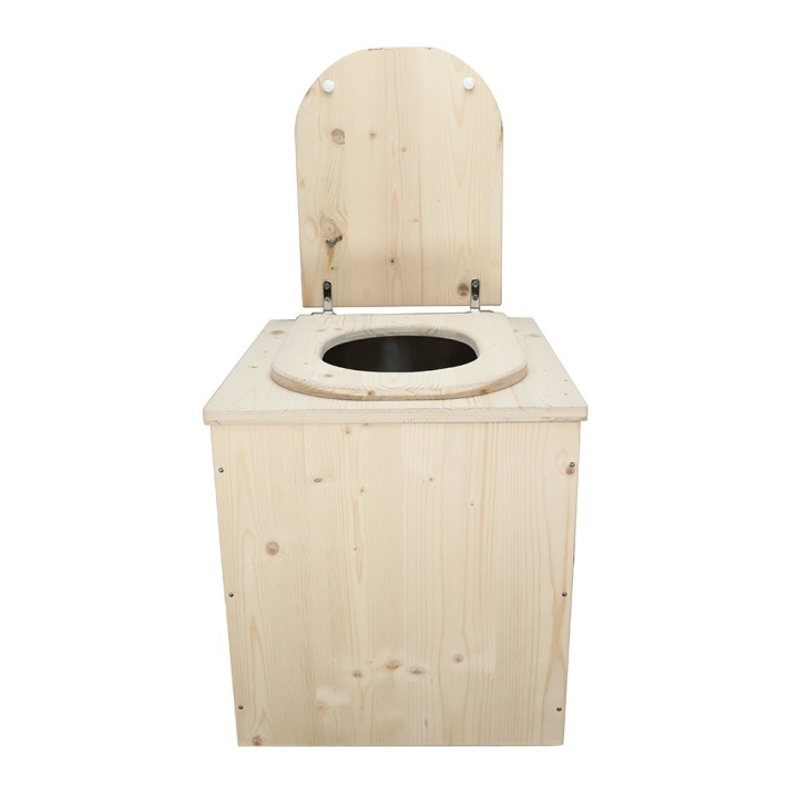  Toilette sèche rehaussée en bois complète avec seau inox et bavette inox - abattant en forme de D